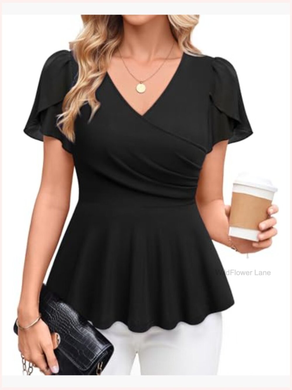 Elegant Peplum Blouse with Petal Sleeves for Work & Night Out - Picture 2 of 7